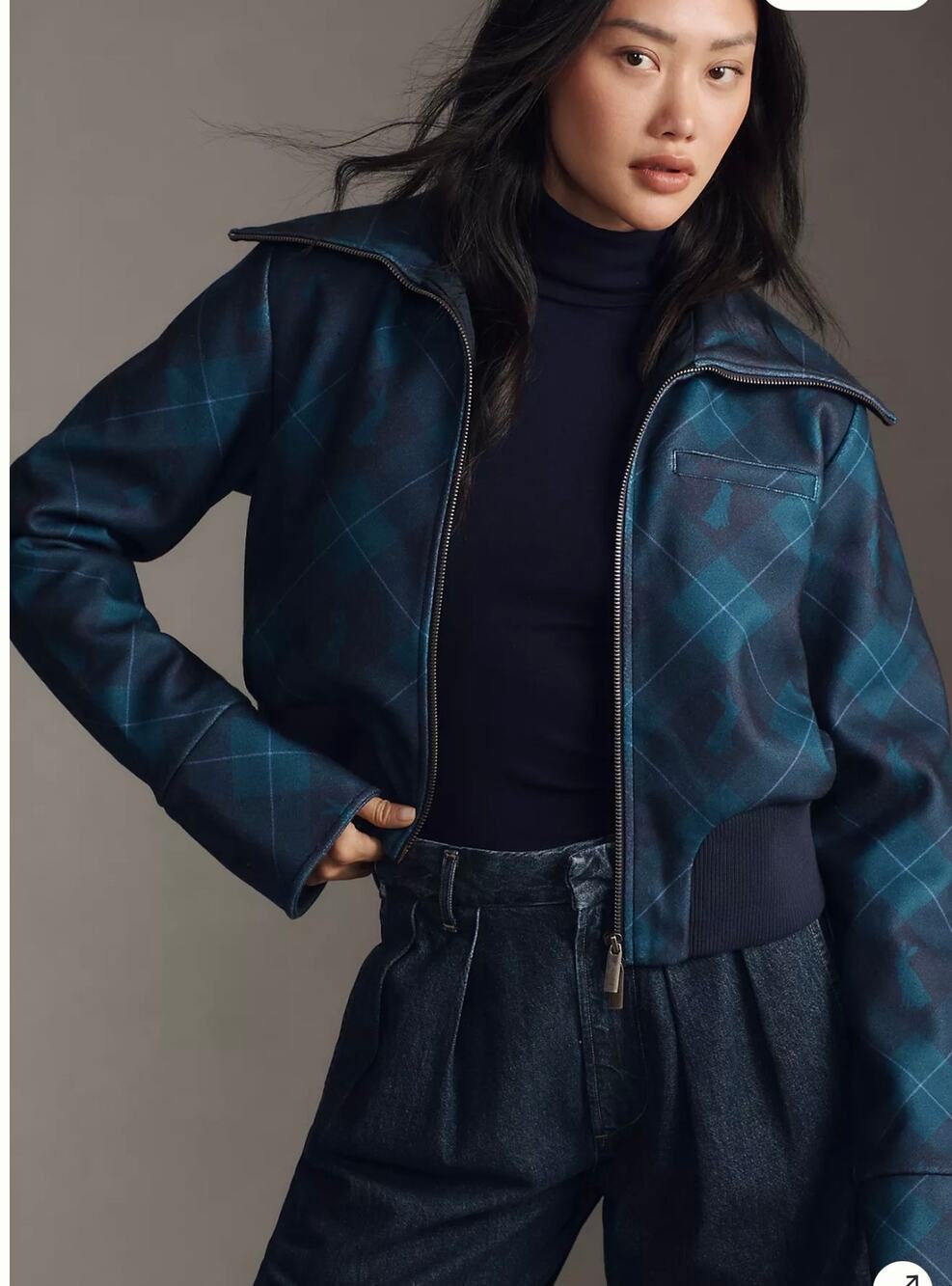 Anthropologie Maeve Shrunken Full Zip Plaid Bomber Jacket Size Small